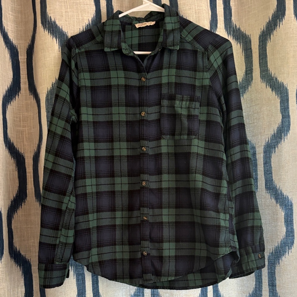 Hollister Green and Black Plaid Women's Top